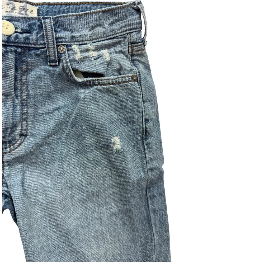 We The Free Free People Denim Bermuda Shorts Size 24‎ Distressed Blue Raw Hem